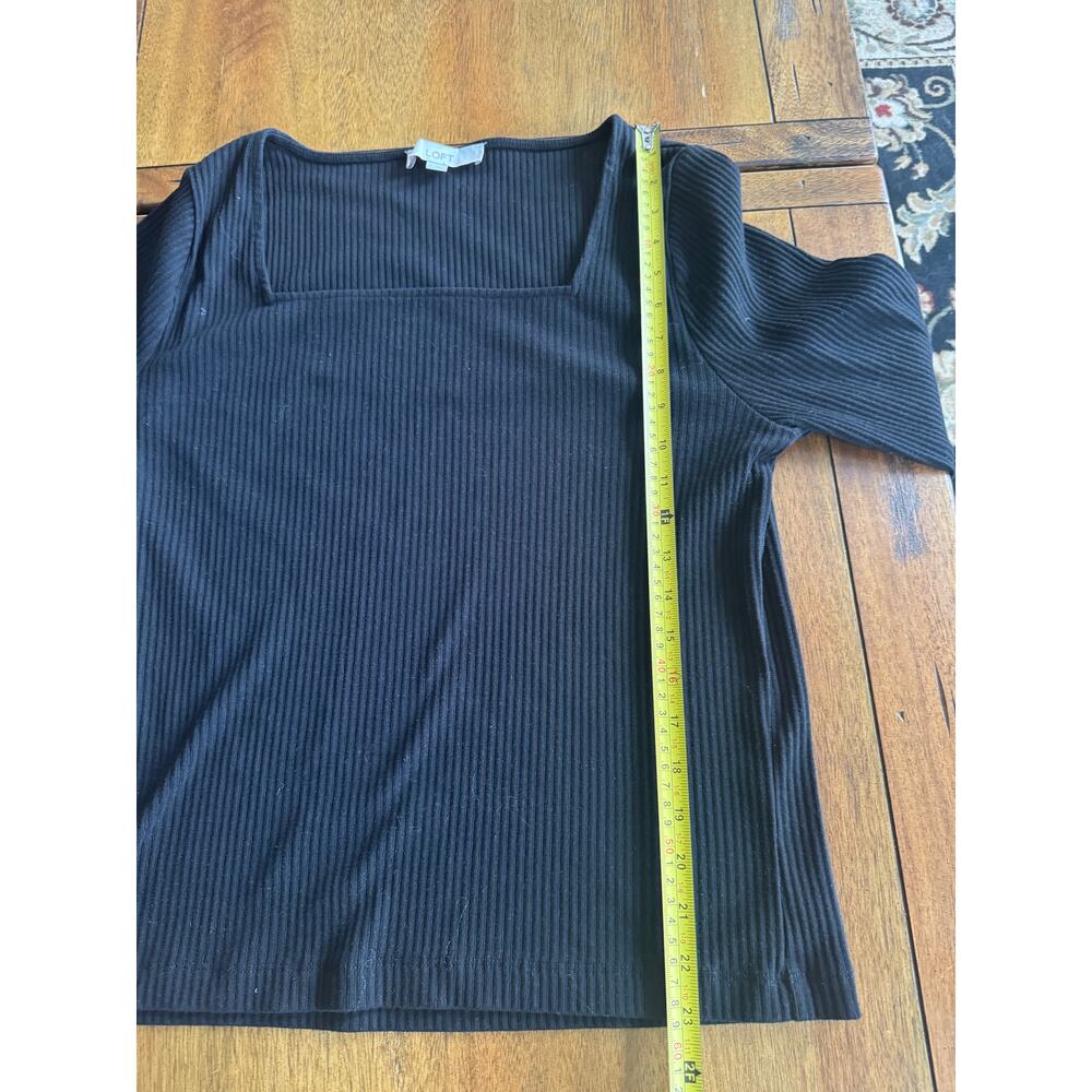 LOFT Black Ribbed Square Neck Long Sleeve Top Women’s XL - Picture 7 of 9